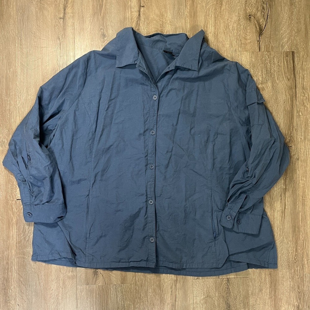 Junonia‎ Women's Shirt Button Up Blue Navy Plus Size 4x Relaxed Cotton Nylon